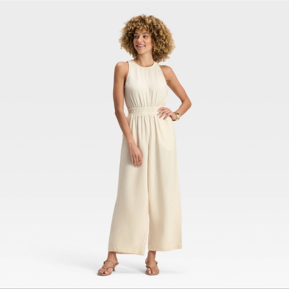 A New Day Women’s Modern Gauze Jumpsuit - Cream Size Medium NWT